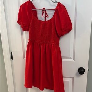 Altar'd State Red Puff Sleeve Midi Dress